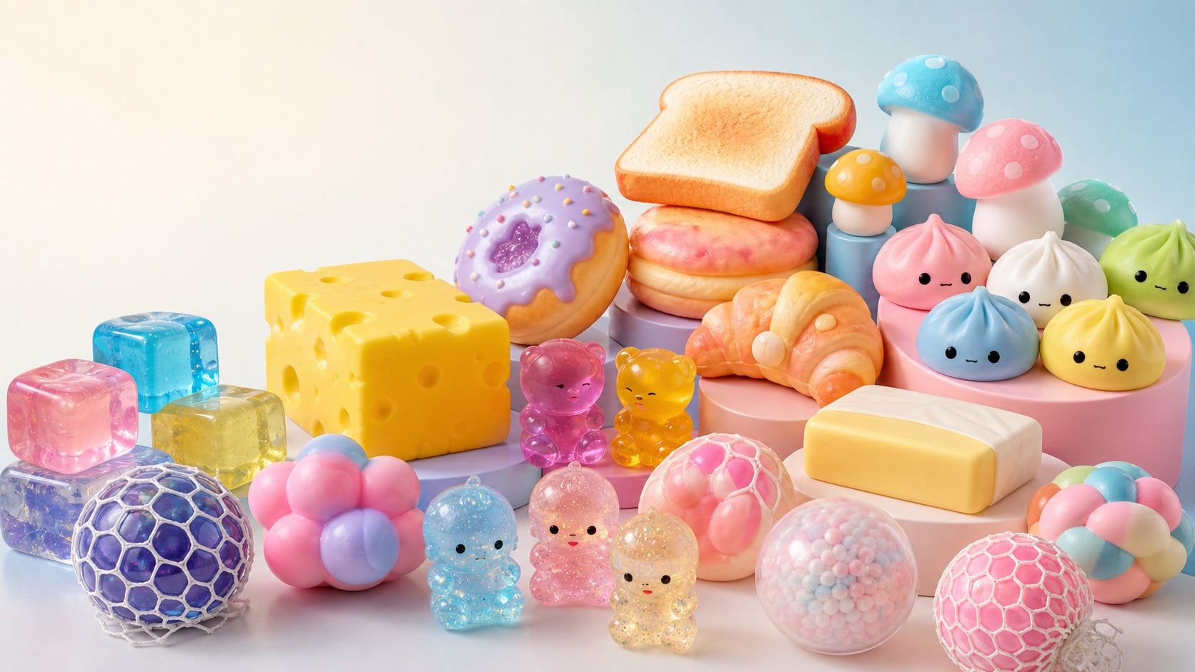 A broad assortment of sensory and squishy toys